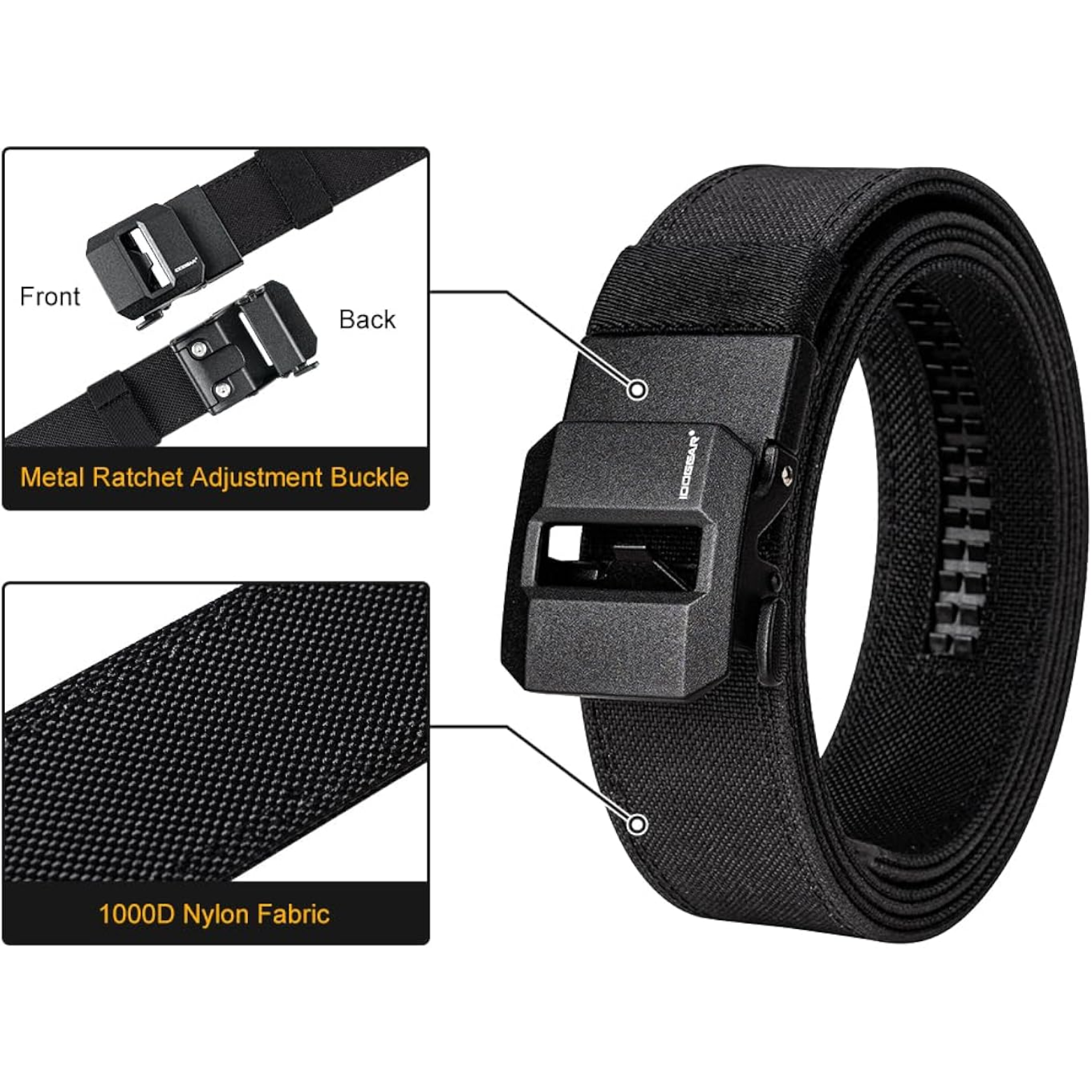 IDOGEAR Tactical Weapon Belt 1.5 Inch Belt EDC Rigid High Performance Straps 38 mm Nylon Utility Harness Ratchet Strap Reinforced for Concealed Carry