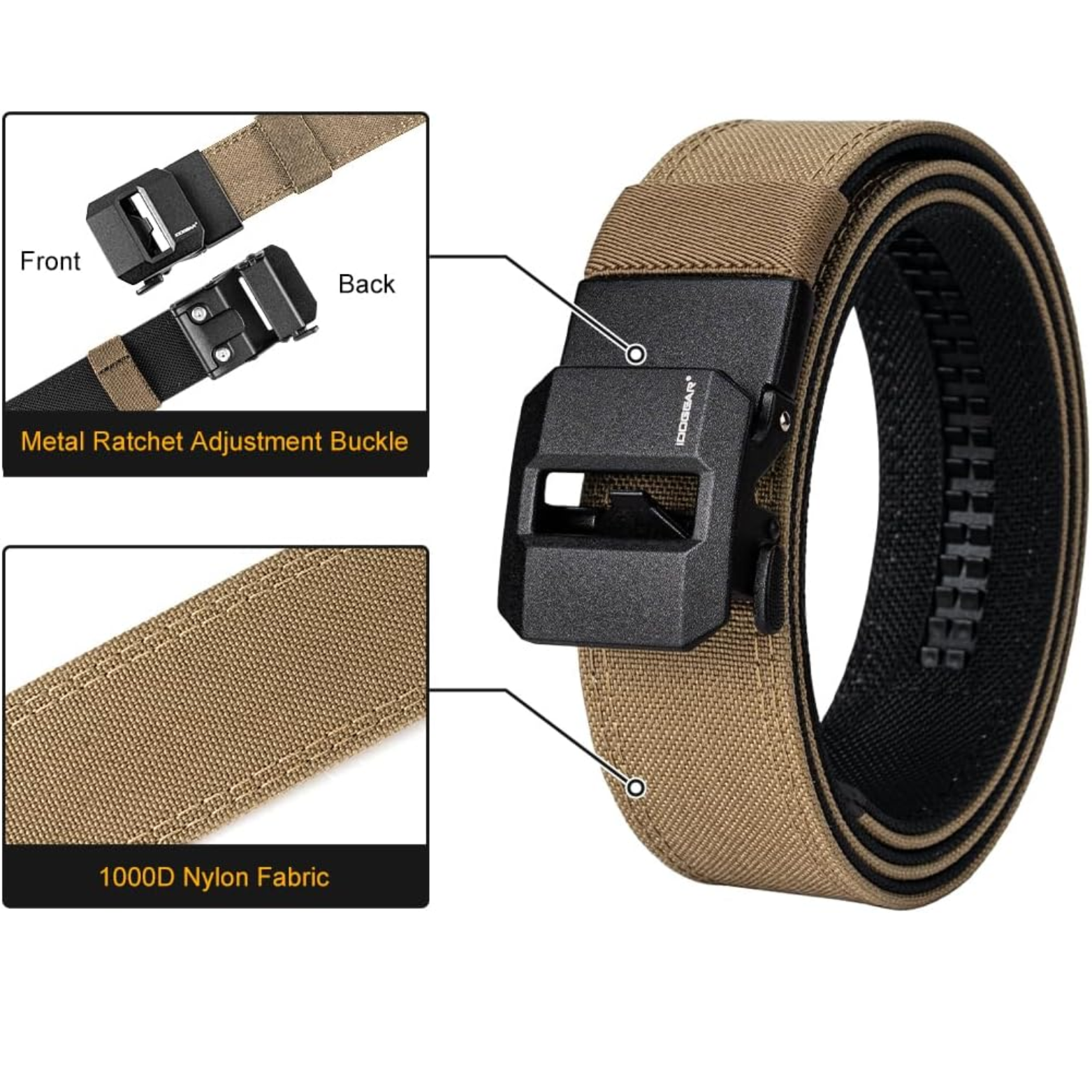 IDOGEAR Tactical Weapon Belt 1.5 Inch Belt EDC Rigid High Performance Straps 38 mm Nylon Utility Harness Ratchet Strap Reinforced for Concealed Carry