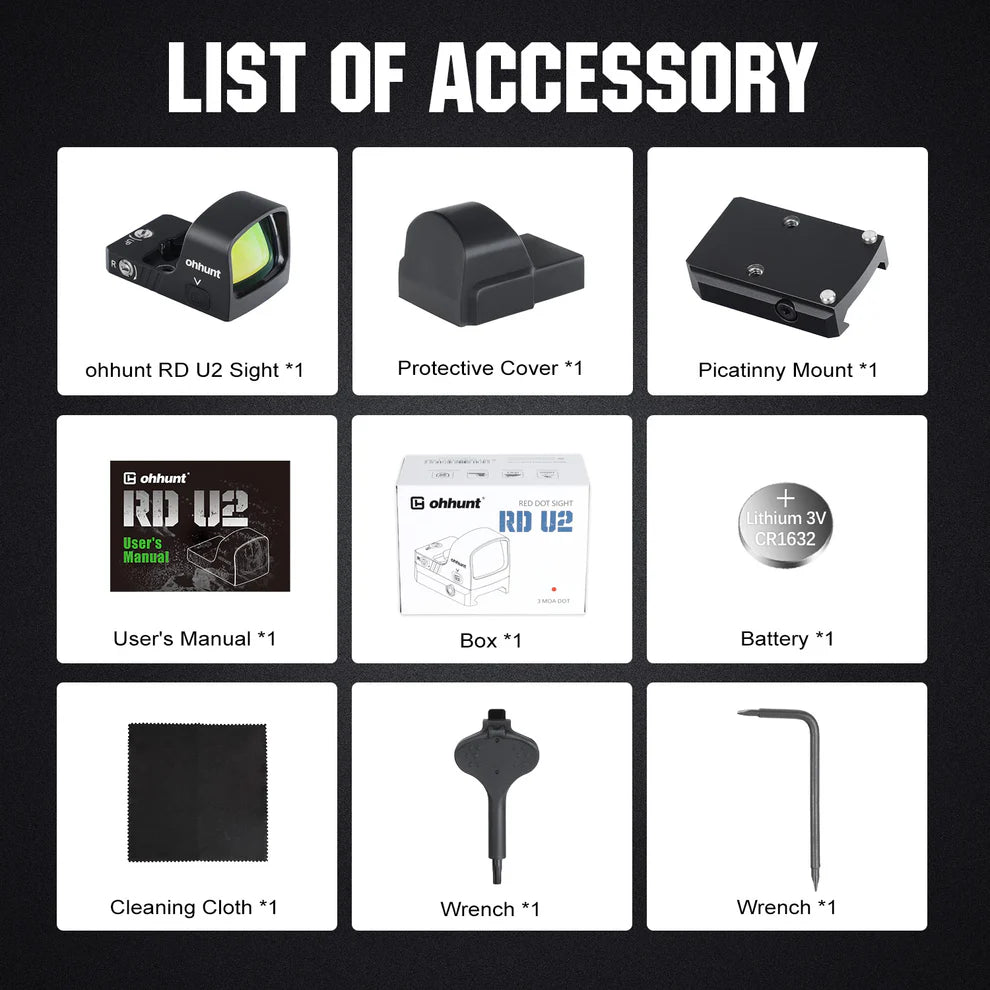 ohhunt RD U2 3 MOA Micro Shake Awake Red Dot Sight 10 Brightness Levels