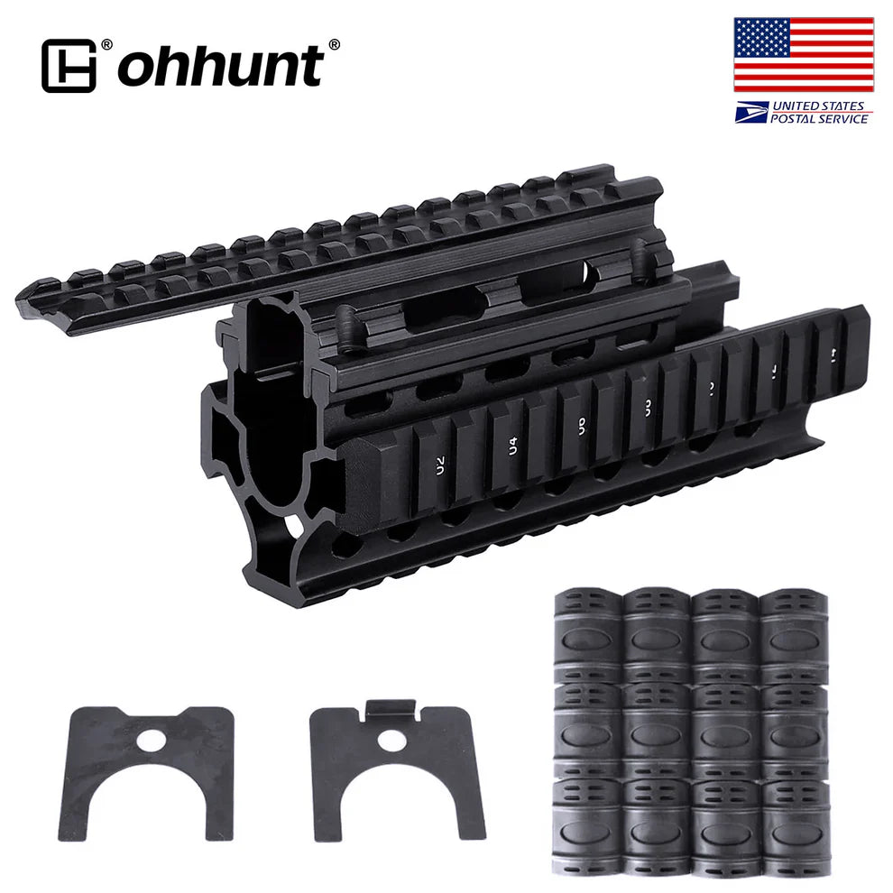 ohhunt® Universal AK Quad Rail Handguard for AK-47/AK-74 with Rubber Rail Guards